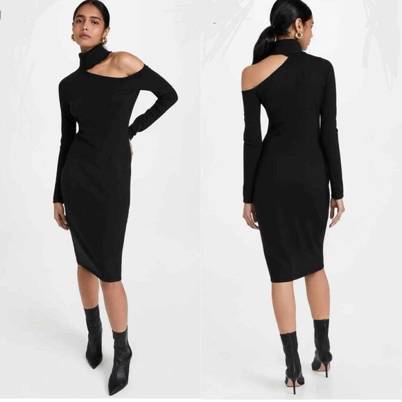 L'AGENCE Black Annalise Black Turtleneck Cut Out Shoulder Long Sleeve Dress - Picture 1 of 10